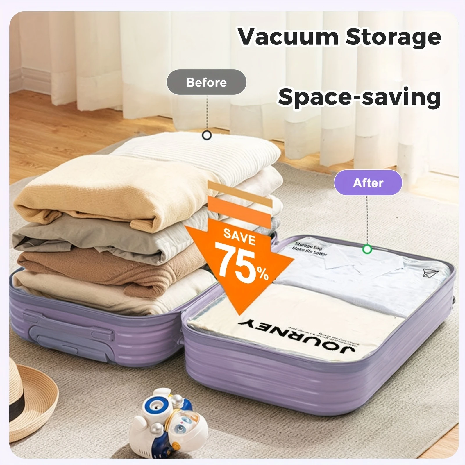 Hand rolled travel compression bag - no need for an inflation pump, storing towels, socks, cosmetics, etc.