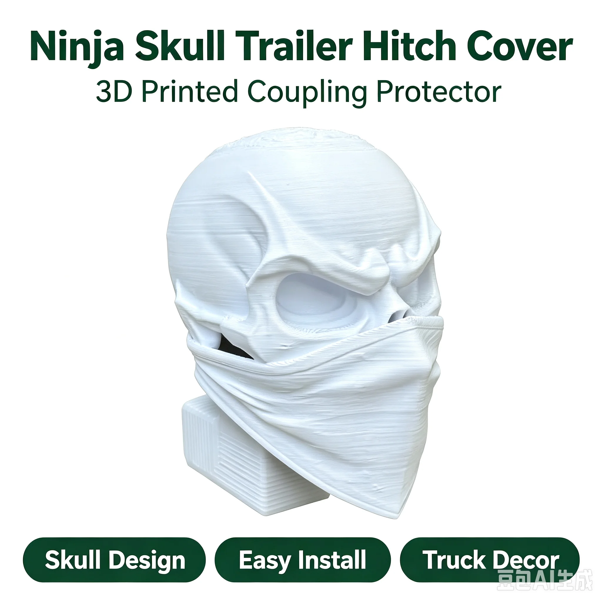 3D‑Printed Trailer Coupling Cover Cap, Ninja Skull‑Head Tow Ball Protector, Decorative Hitch Cap for Vehicle Trailer Accessories