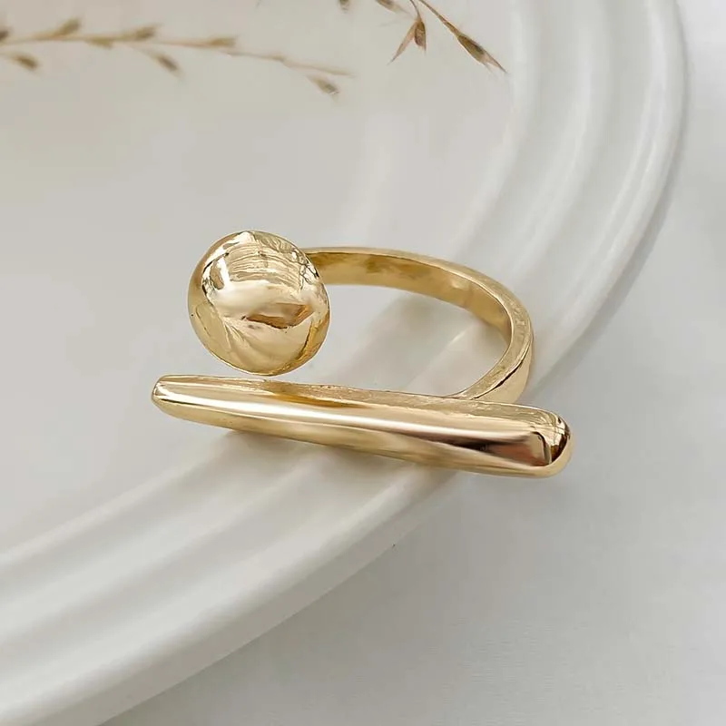 Creative Irregular Geometric Ball Open Ring for Women Men Punk Gold Color Line Adjustable Couple Finger Ring Jewelry Accessories image 3