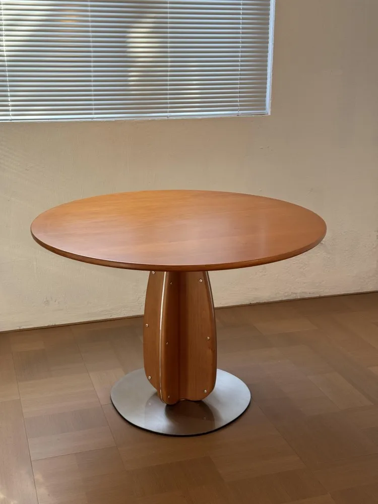 Medieval solid wood dining table and chair combination, high-end round dining table, modern simple walnut living room