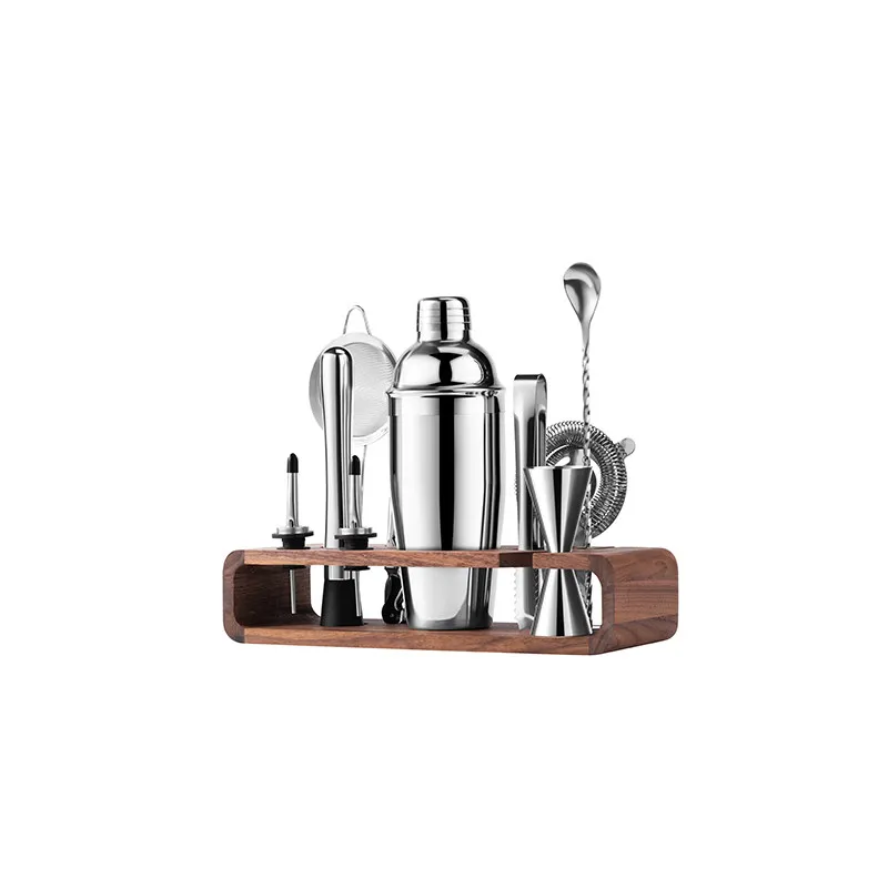 

Трехступенчатый набор бармена из 11 предметов, нержавеющая сталь 304, цвет «джазовый черный», с шейкером и деревянной подставкой для домашнего использования