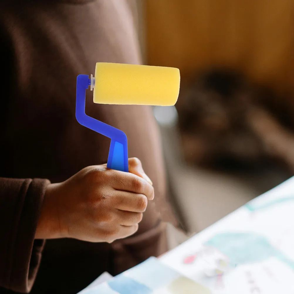 4Pcs Sponge Roller Brush Set for Kids Painting Sponges for Toddlers Round Sponge Brushes Ergonomic 7-Shaped Handle Creative Art