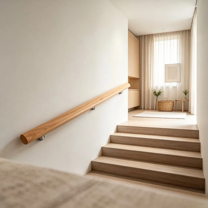 Natural Solid Wood Handrail for Stairs, Elevator Cabin Railing, Flat Glass Door Handle, Loft Wall Mount Pull with Wood Grain