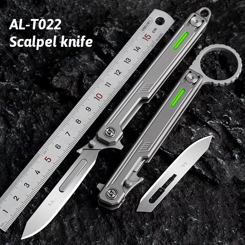 T022 Titanium Alloy Folding Knife Pocket Scalpel Knife Glass Breaker Tool Multifunctional Outdoor Security Tool No60 Blade