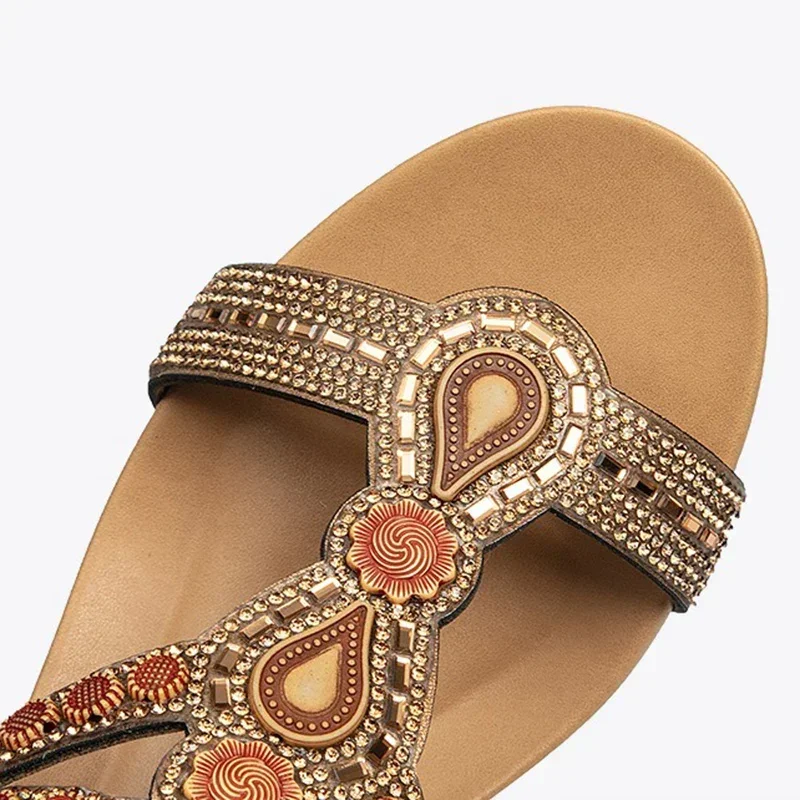 2024 New Summer Women 1.5cm Platform 5cm High Heels Sandals Lady String Bead Wedges Shoes Female Luxury Leisure Bohemian Sandals