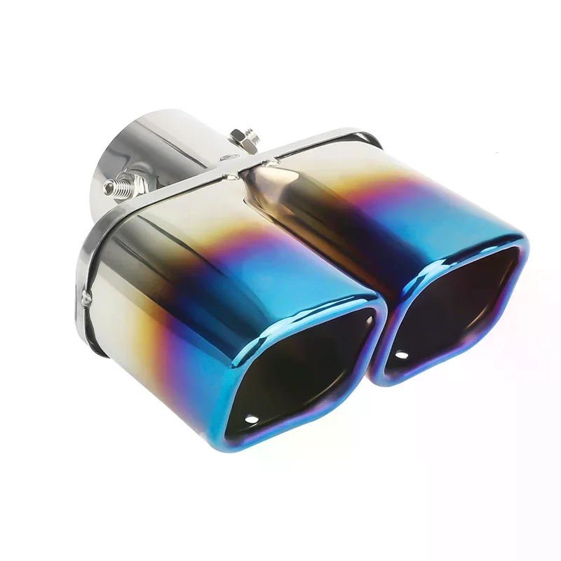 Muffler Tip Dual Outlet Universal Square Exhaust Tip Exhaust Pipe Stainless Steel Exhaust Tip Nozzle Car Tail Throat Accessories