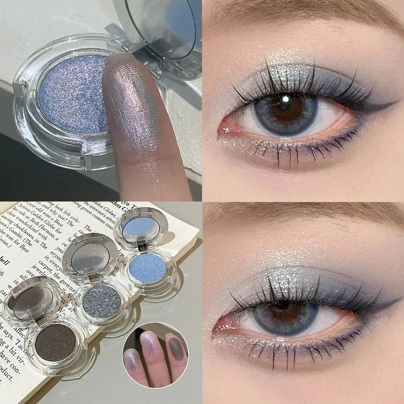 Diamant-Glitzer-Lidschatten-Palette, grau, blau, einfarbig, Glanz, Perlglanz, Gesicht, Körper, erhellt Glitzer, natürlicher Glanz, Kontur-Make-up