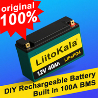 LiitoKala 12V 40Ah LiFePO4 Battery Pack for Solar/RV/Marine | 512Wh 80A Output | IP65 Waterproof -20°C~60°C | 4000+ Cycles