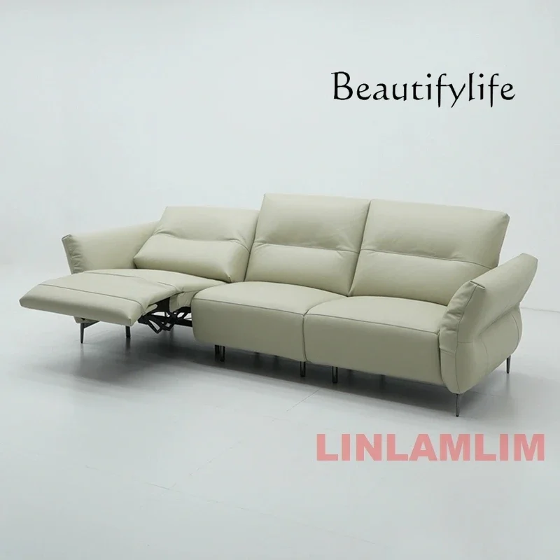 QY Modern Electric Recliner Sofa, Adjustable Genuine Leather Sectional Couch with Footrest, Comfortable Home Living Room