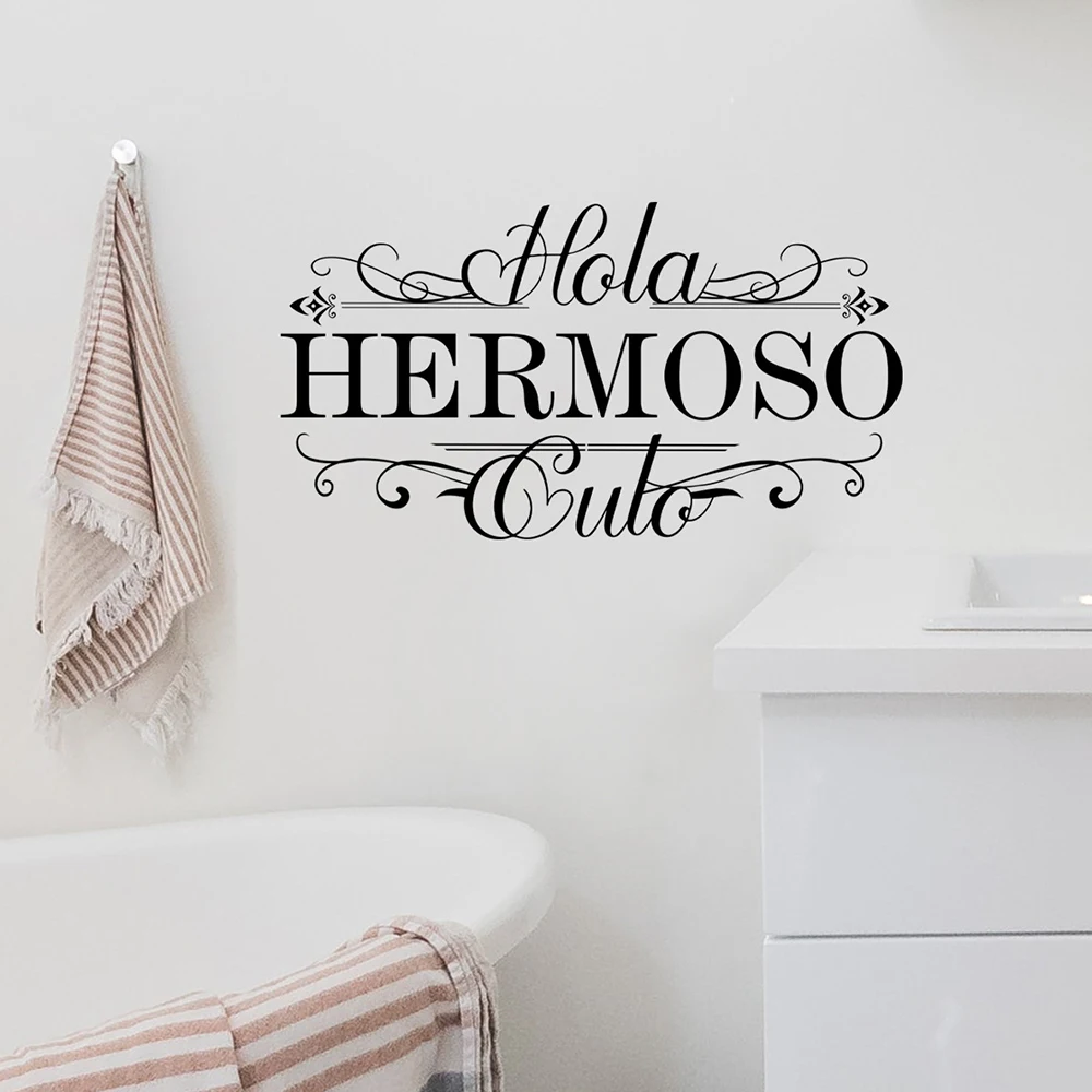 Spanish Funny Hola Heromoso Toilet Wall Stickers Decals for Bathroom WC Home Wall Decor view 3