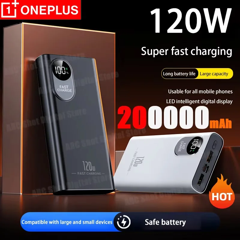 

OnePlus 200000 мАч 120 Вт внешний аккумулятор большой емкости супер быстрая зарядка с портативным цифровым дисплеем для различных телефонов новый