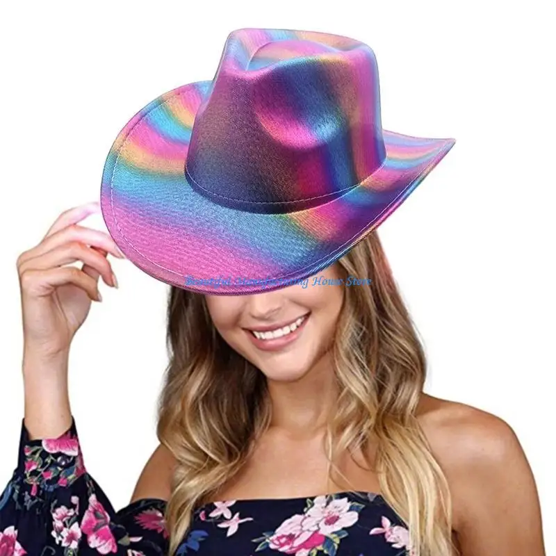 

E56A Cowgirl Hat with Enchanting Rainbow Wedding Bridal Shower Holiday Rainbow Bride to be Gift Photo Props Birthday