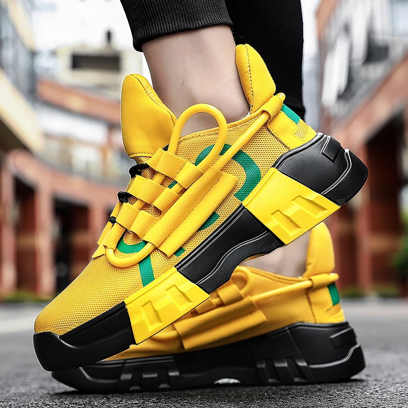 Fashion Men's Yellow Sneakers New Design Men Platform Sneakers Comfortable Breathable Men's Casual Sneakers Zapatillas De Hombre