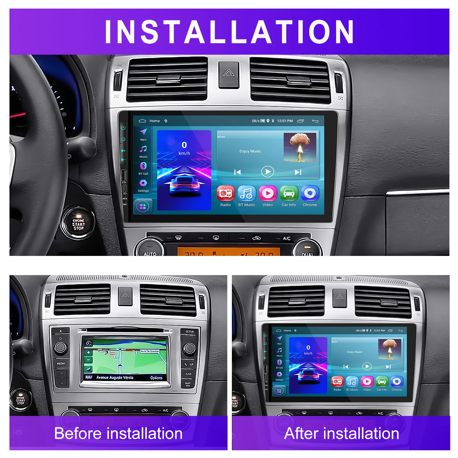 Podofo Android 11 2+32G Car Radio 9Inch 2Din Automotive Multimedia Carplay Auto With AHD Rearview Camera DVR WIFI GPS Car Stereo