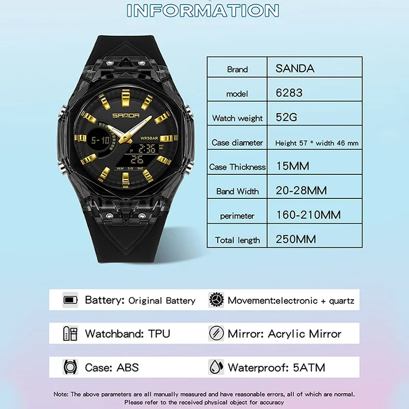 SANDA 新しいスポーツメンズクォーツ時計高級軍事防水時計デュアルディスプレイ LED デジタル男性 Ms 学生ギフト腕時計