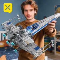 X-Wing Space Fighter Building Blocks Set Mechanical Linkage Wings Retractable Landing Gear LED Light Bricks with Pilot for Kids