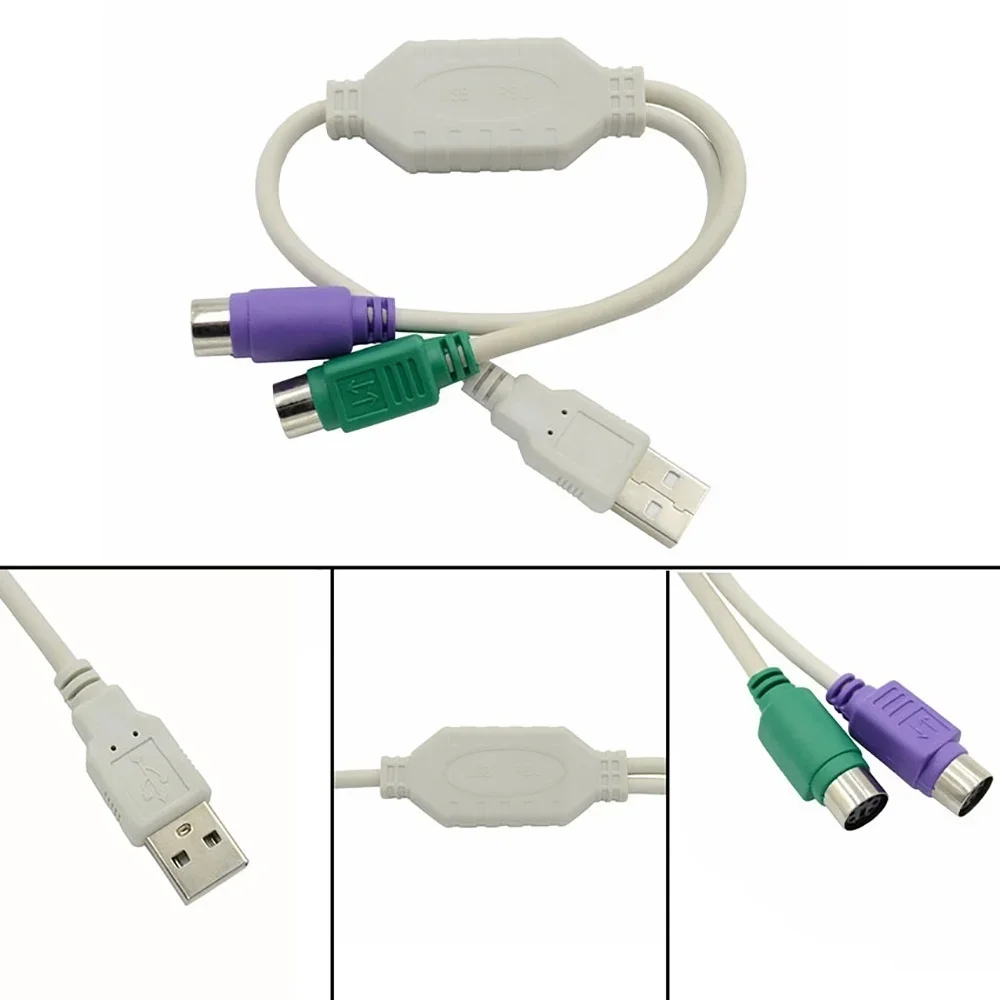 

USB Male To Two PS/2 Female Adapter Converter USB To Dual PS2 Data Cable Adapter For Mouse Keyboard Computer Cable & Connector