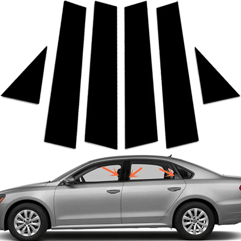 6Pcs Gloss Black Car Window Door Pillar Posts Trim Cover Sticker Decoration Styling Auto Accessories Fit For VW Passat 2011-2019