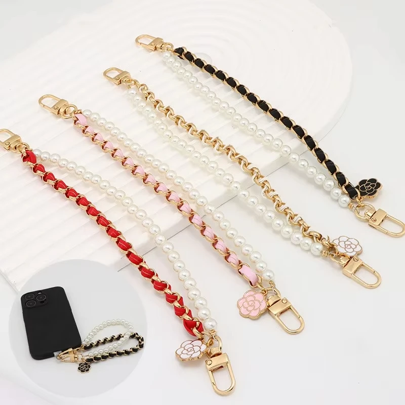 Camellia Pearl Mobile Phone Charm lanyard Chain Girl Woman Cell Phone Case Fashion Pendant Key Strap Rope With Universal Clip