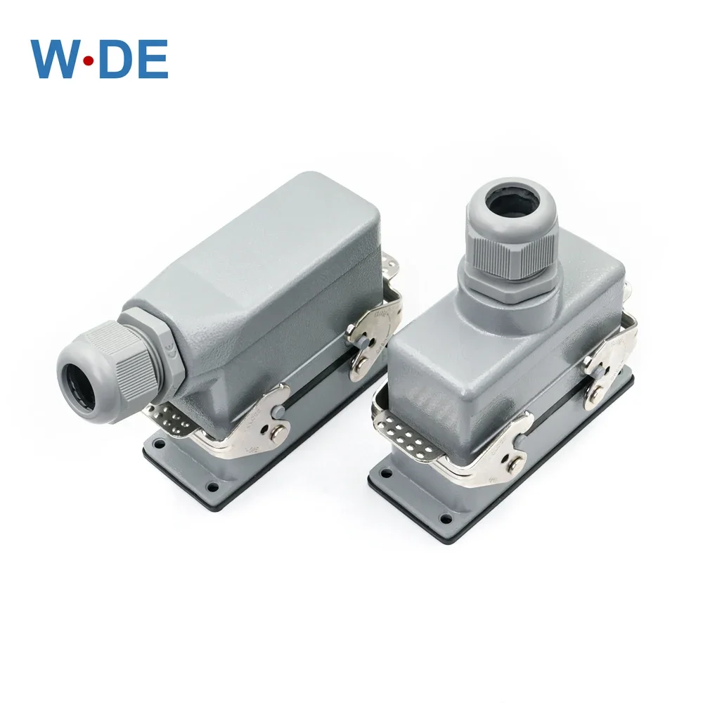 

Rectangular Heavy Duty Connector HDC HE 16 Pins 500V 16A Contact Industrial Power Screw Plug Socket Side/Top Entry HDC-HE-16