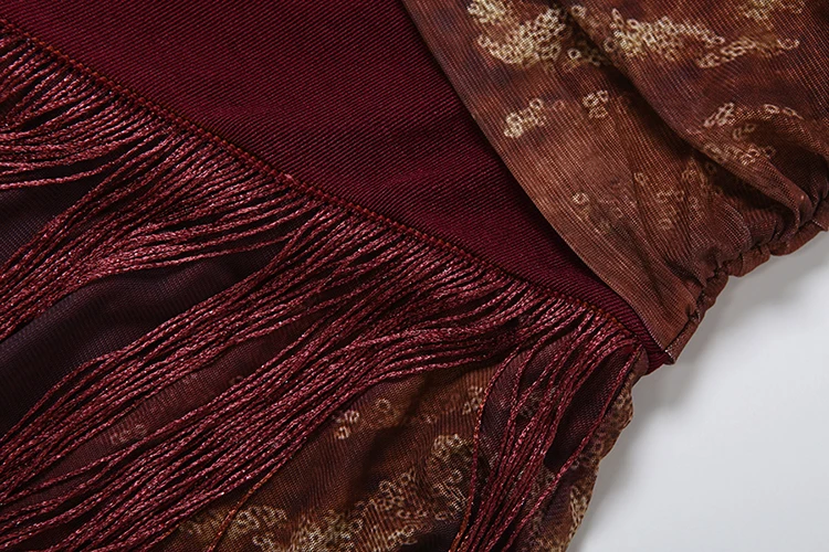 Kliou Quasten-Dekorations-Set, 2-teilig, Damen Neckholder-Top mit tiefem Ausschnitt und rückenfreiem Design + unregelmäßiger Patchwork-Maxirock, sexy Mode-Outfits – Detail 11