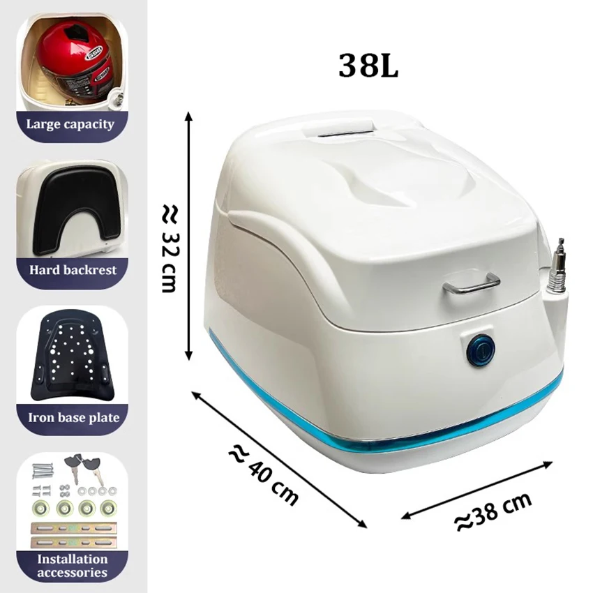 

38L Motorcycle Trunk Scooter Tail Box Retro Moto Toolbox Quick Release Durable Scooter Trunk with Antenna Scooter Toolbox