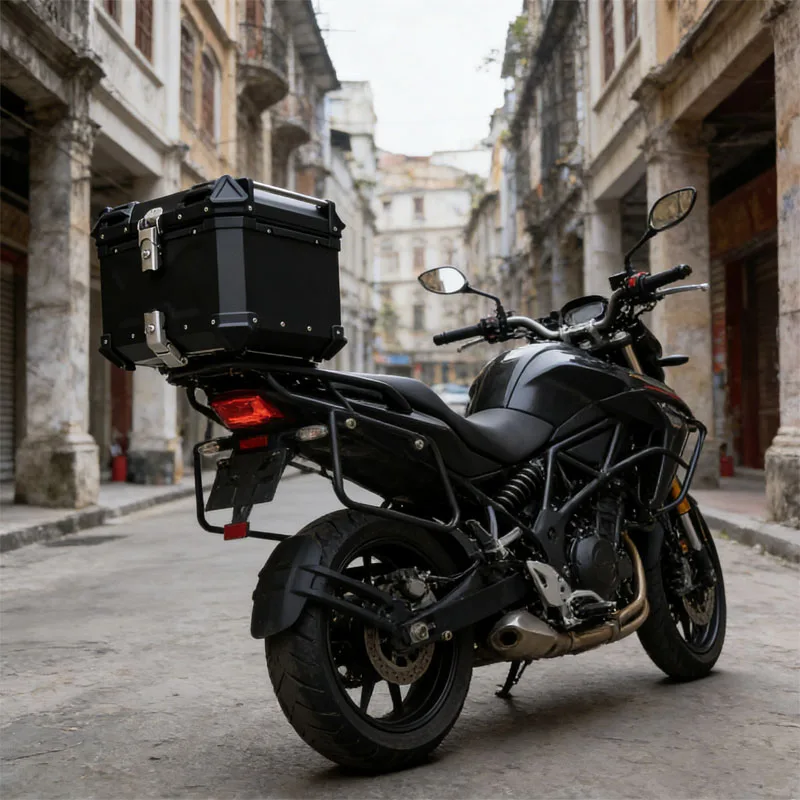 

45L Black Aluminum Motorcycle Top Case Adventure Touring Tail Box Rear Trunk Luggage Carrier Storage Box For Scooter Accessories