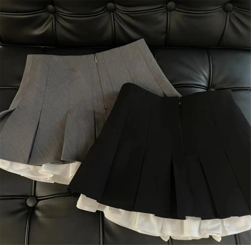 Y2K Women Black Gray Vintage Korean Japan Ruffles Mini Pleated Skirts Kawaii Aesthetic High Waist A-line Goth Skirt Alt Clothes