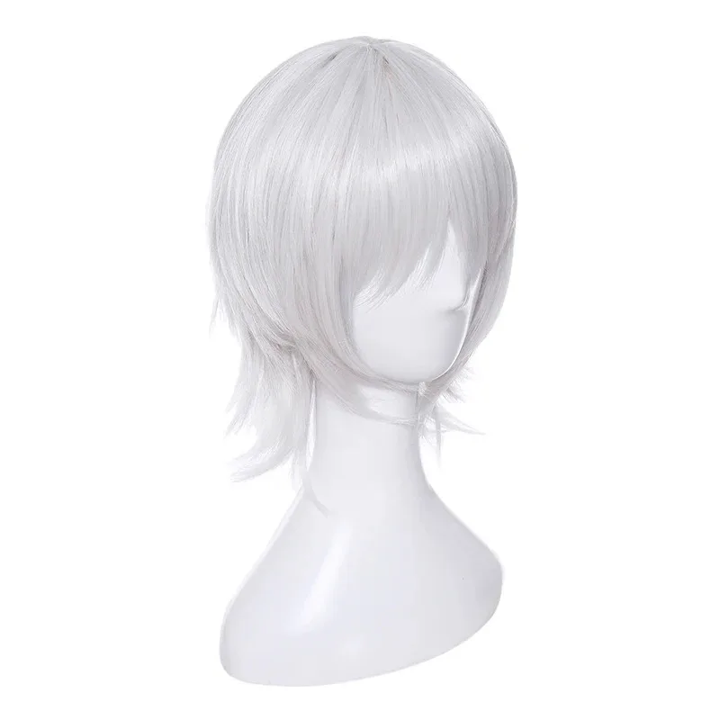 Zizi 2025 L-email مصير/أبوكريفا جاك الممزق FGO تأثيري 35 سنتيمتر شعر مستعار قصير أبيض مع الانفجارات مقاومة للحرارة Synt
