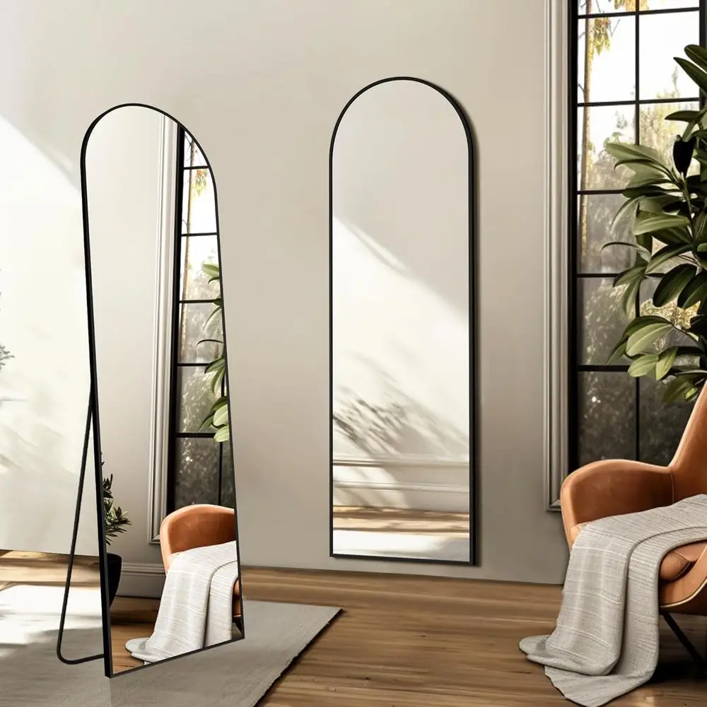 56-Zoll hoher gewölbter Wandspiegel mit Aluminiumrahmen für die Inneneinrichtung – Schwarz