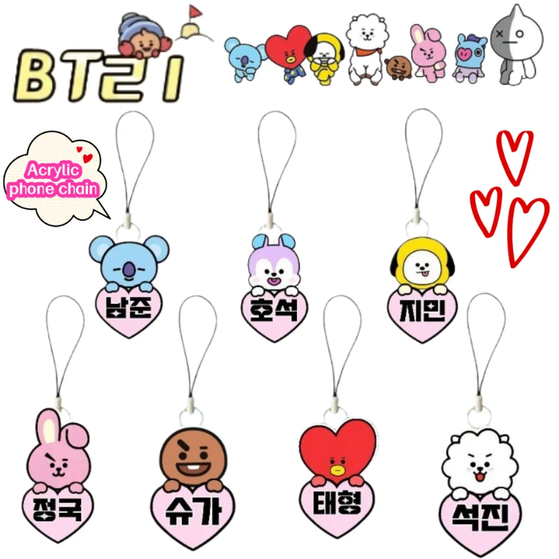 BT21 Cooky Chimmy Tata RJ Mang Niedliche Handykette Schüler Schultaschen-Dekoration Acryl-Anhänger Geschenk Großhandel