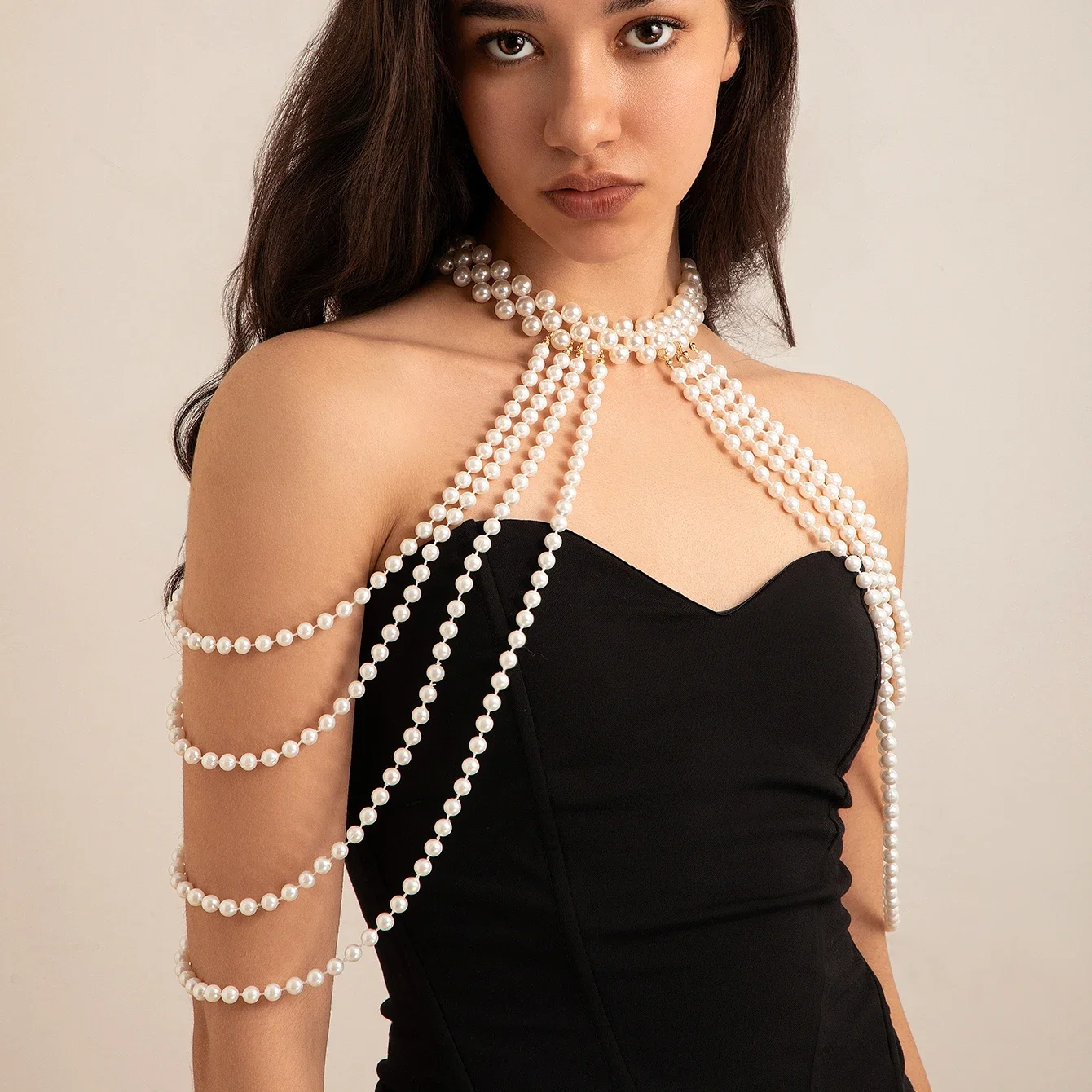 Bridal Tassel Imitation Pearl Shoulder Chain Necklace for Women Elegant Shawl Wedding Jewelry Accessories Beaded Pearl Capelet