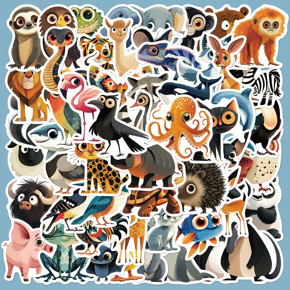 55Pcs Cartoon Animal Sticker Cute Toy Game Tag DIY Gift Sealing Label Children Label Thank You Stickers Decoration Supplies