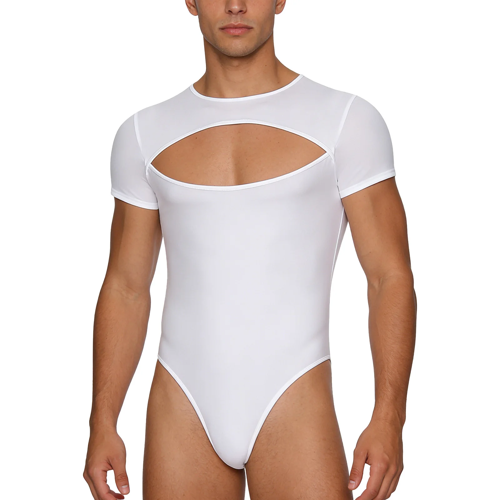 

Мужской однотонный комбинезон-боди с длинным/коротким рукавом, вырезом на груди, на пуговицах, с вырезом на промежности, для тренировок, клуба, вечеринок, танцев