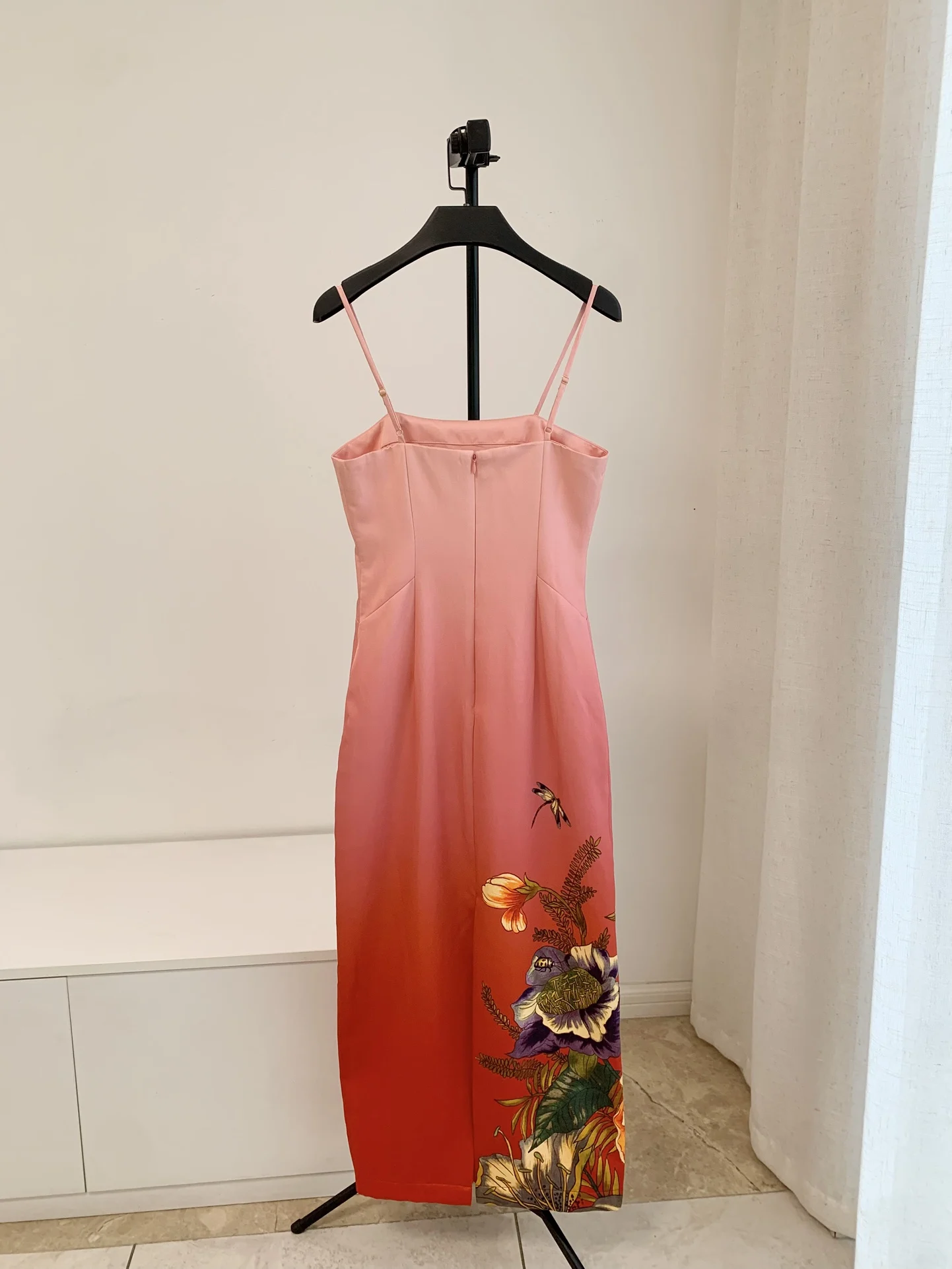 Vestido longo feminino gradiente flor estampado sem alças de linho e viscose