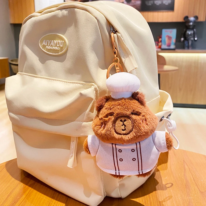 Creative Plush Toy Professional Firefighter Chef Plicemen Capybara Doll Keychain Charms Backpack Hanging Decoration Gifts