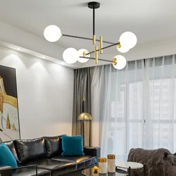 Nordic Modern Pendant Lights Glass Ball Chandelier Lighting for Living Room Decor Home Bedroom Restaurant Black Hanging Lamp