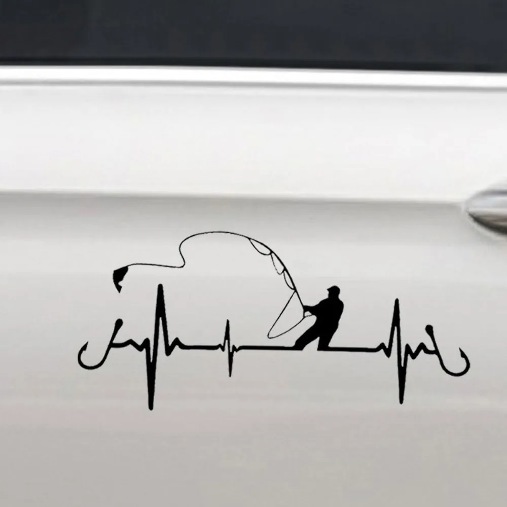 Semi-Gloss Waterproof Fishing Heartbeat Vinyl Sticker Fish EKG Line Decal For Car Window Laptop Decor