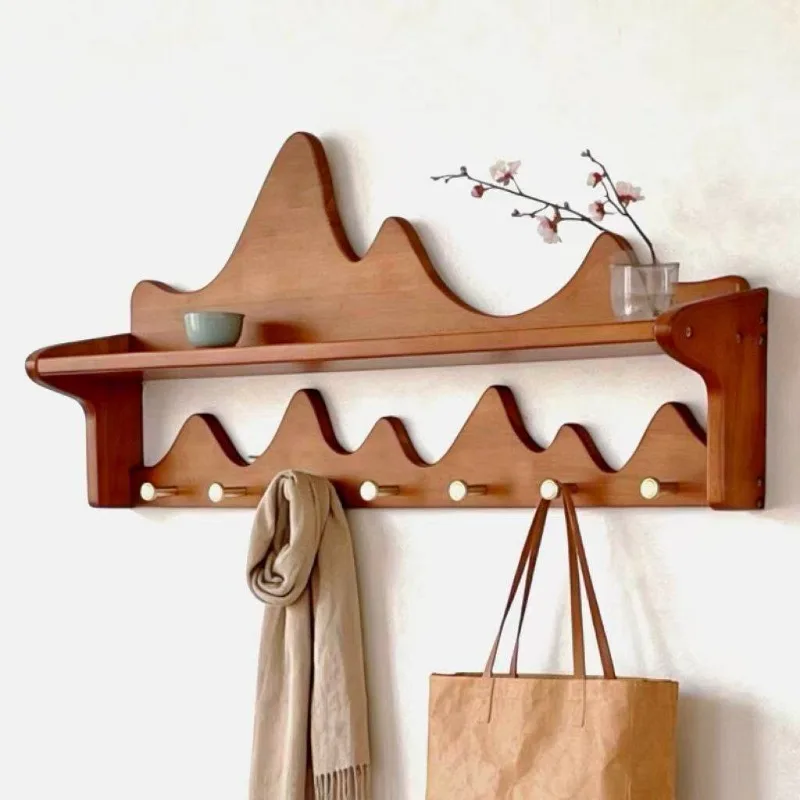 Solid Wood Entryway Wall Hook Stylish Wall Mounted Coat Rack Hallway Space Saving Hanger Shelf Home