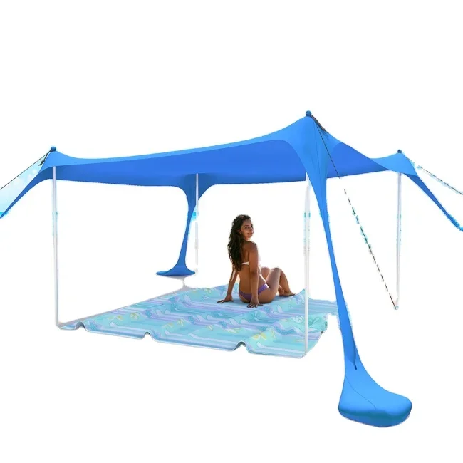 Beach Awning Tent Sun Shelter Lightweight with Anchors Sandbags Beach Sunshade for Camping Fishing Hiking Beach Picnic