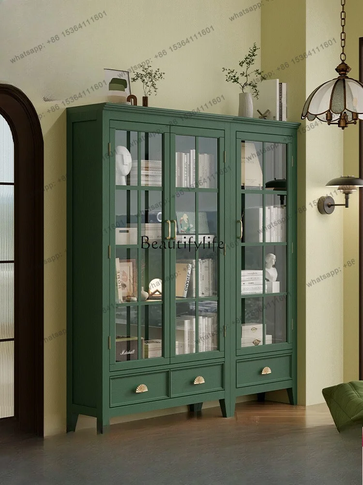 Factory Direct American-style Living Room Floor-standing Wine Cabinet Glass Door Solid Wood Cabinet