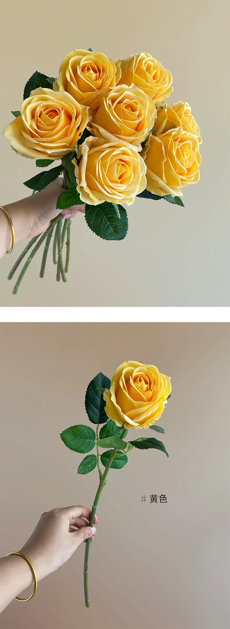 5 Stück künstliche Rosen mit feuchtigkeitsspendendem, naturgetreuem Griff, Hochzeitsdekoration, Brautstrauß, Heimdekoration, Party-Blumenarrangement – Detail 6