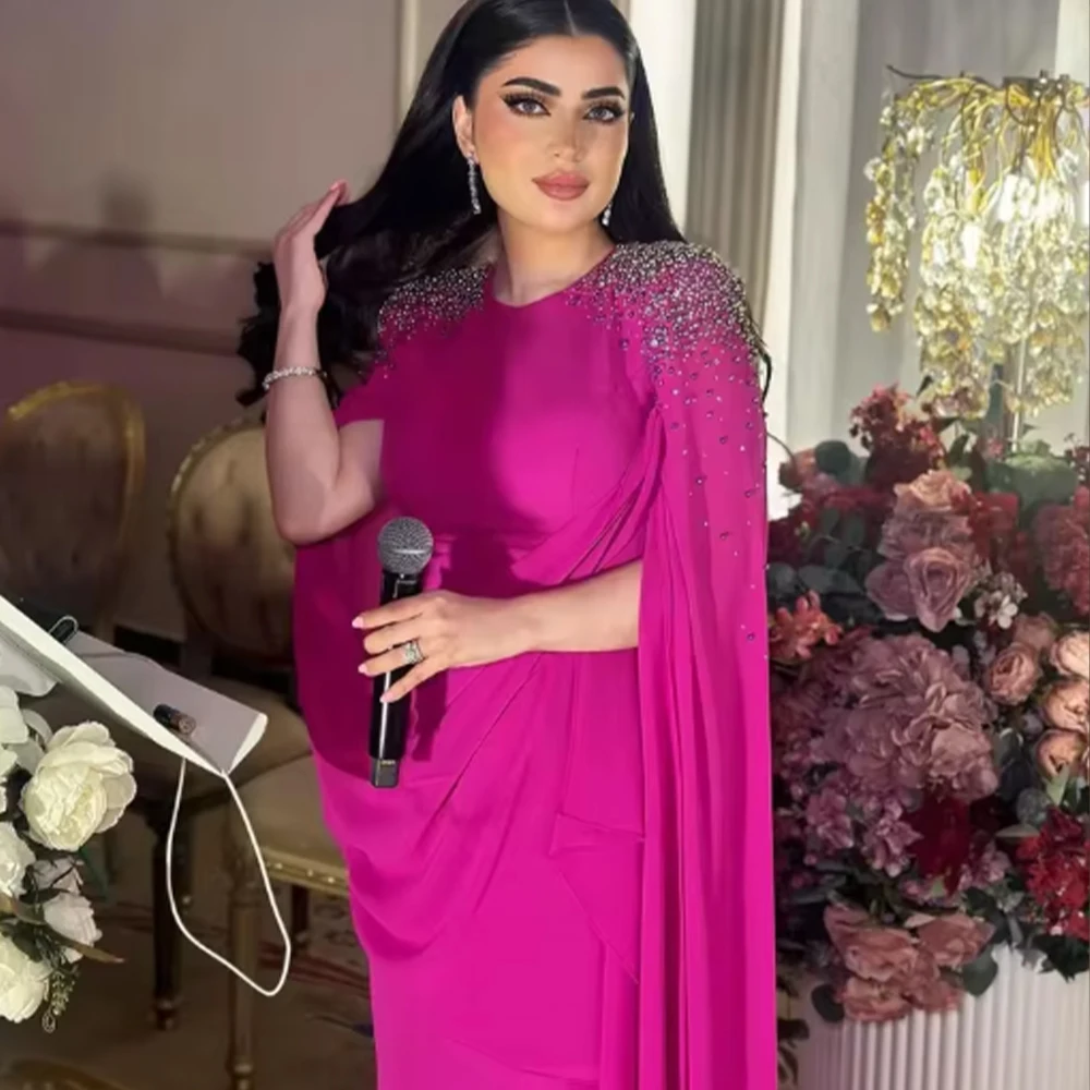 

Elegant Evening Dresses with Cape Long Floating Sleeve Mermaid Muslim Prom Dress Customized فساتين حفلة موسيقية