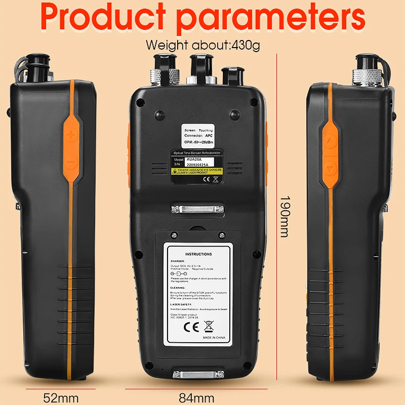 Imagem -05 - Multifuncional Otdr 1550nm Tela de Toque Óptico Tempo Domínio Reflectômetro Fibra Óptica Tester com Vfl 10mw Opm Ols Aua28a 28u