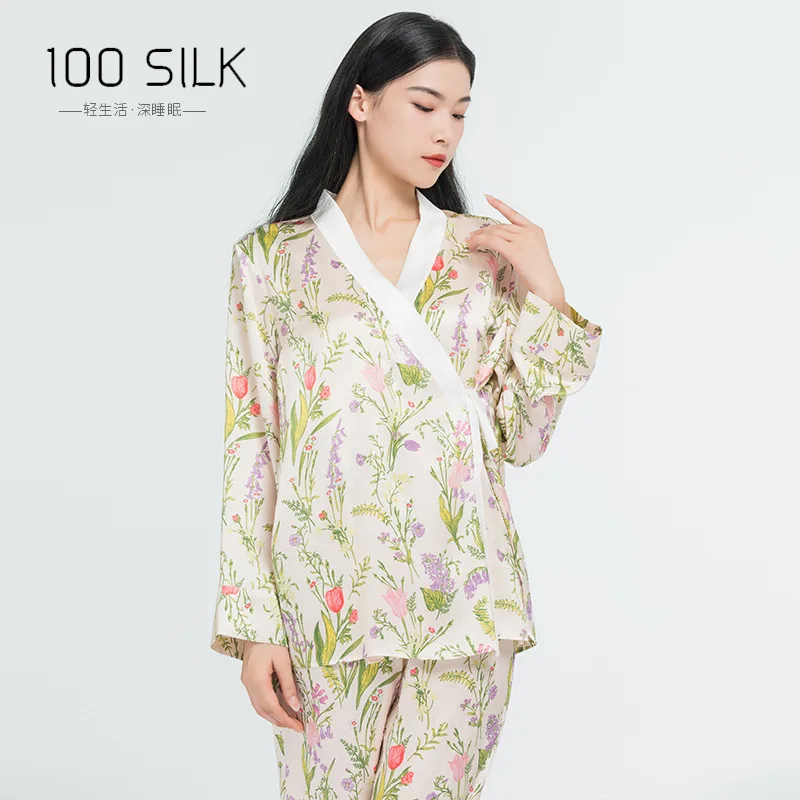 

Mulberry Silk Women's Floral Pajamas Two Piece Set Long Sleeve Loungewear Sleepwear Lounge Sets Nighty Print Casual Pajama Set