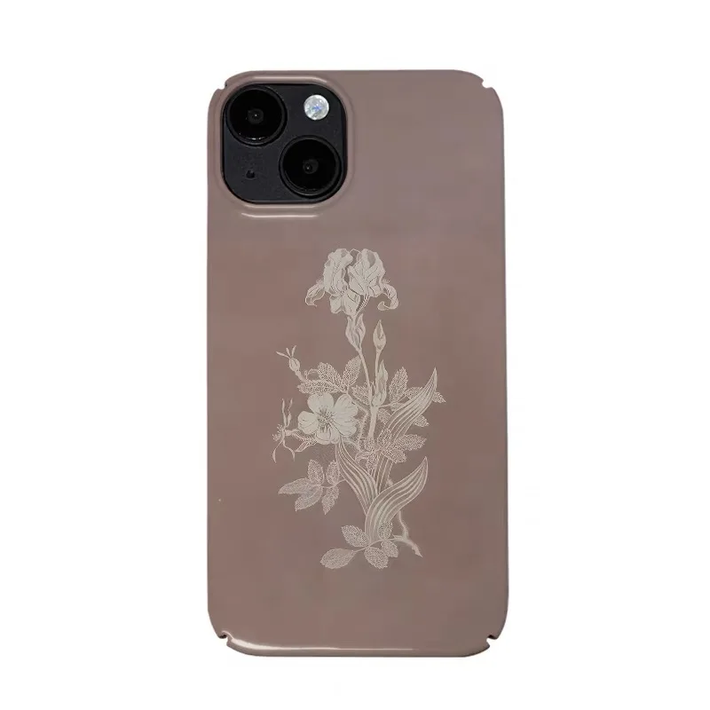 

Ins Korean Brown Purple Flower Art Case for IPHONE 17 16 ProMax 15 14 Plus 13 12 MINI 11PRO 16Plus XR XS MAX Acrylic Phone Cover