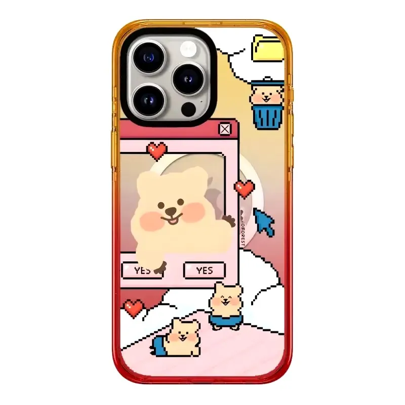 Cute Bear Colorful Border 2.5 Acrylic Magnetic iPhone 12 13 15 14 16 Pro Max Protective Case, Fits iPhone 16 Pro Max