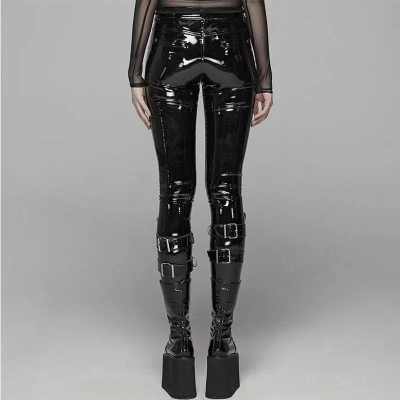 Sexy High Waist PU Leather Tight Pants for Women Black Shiny Surface Tight Fit Bottoms New Arrival Spring 2024 Base Layer Tro...