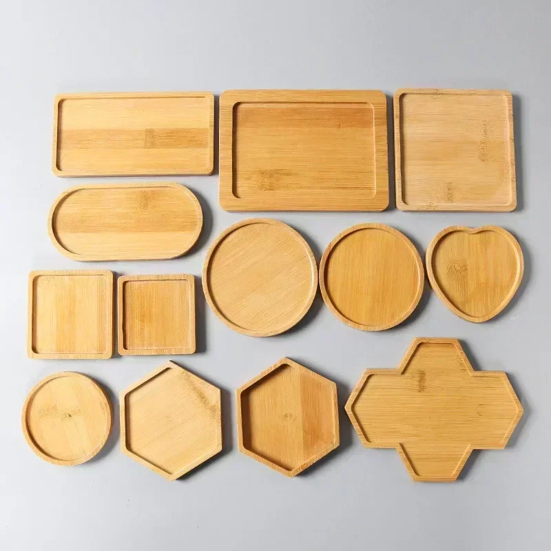 Multi Bamboo Tray Wood Saucer Flower Pot Tray Cup Pad Coaster Plate Kitchen Decorative Plate Creative Coaster Coffee Cup Mat