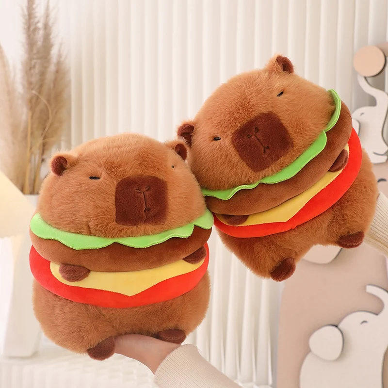 Simulação de pelúcia hamburgo capivara bonecas tartaruga mochila animal kawaii super macio decoração para casa brinquedos engraçados meninas presentes aniversário